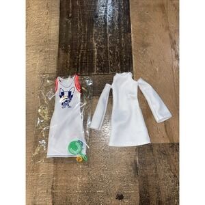 BARBIE #6 LOOKS DOLL WHITE OUTFIT OPEN SHOULDER DRESS & Tokyo 2020 Olympic Dress